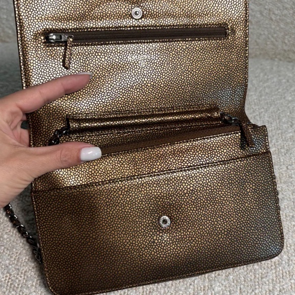 Authentic Chanel Gold Bronze Metallic Caviar Timeless Wallet on Chain Double CC - Picture 5 of 13
